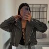 Chaqueta cuero pu jaspeada gris