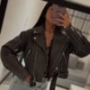 Chaqueta cuero pu jaspeada gris