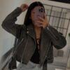 Chaqueta cuero pu jaspeada gris